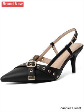🎄 Kitten Heels Pointed Closed Toe Slingback Faux Leather Dressy Pumps
